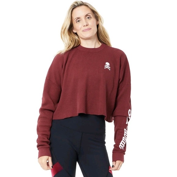 soulcycle Tops - SoulCycle Julia Cropped Waffle Long Sleeve Burgundy Skull Size Large MSRP $98